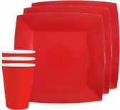 Santex feest/verjaardag servies set - 10x gebaksbordjes en bekertjes - rood - karton