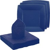 Santex feest/verjaardag servies set - 20x gebaksbordjes/25x servetten - kobalt blauw - karton