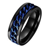 Ring d'anxiété - (Chaîne) - Ring de stress - Ring Fidget - Ring d'anxiété pour doigt - Ring rotatif - Ring tournant - Zwart- Blauw - (17,50 mm / taille 55)