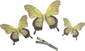 Othmar Decorations Decoratie vlinders op clip 3x stuks - geel - 3 formaten - 12/16/20 cm