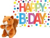 Keel Toys - Knuffel eekhoorn 12 cm - met A5-size Happy Birthday verjaardag cadeau sturen wenskaart