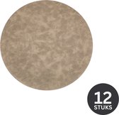 ZICZAC - Sous verre TUSCAN - SET/12 - Faux cuir - double face, facile à nettoyer, protège des rayures et des taches - Rond - Diamètre 9,5 cm - Taupe