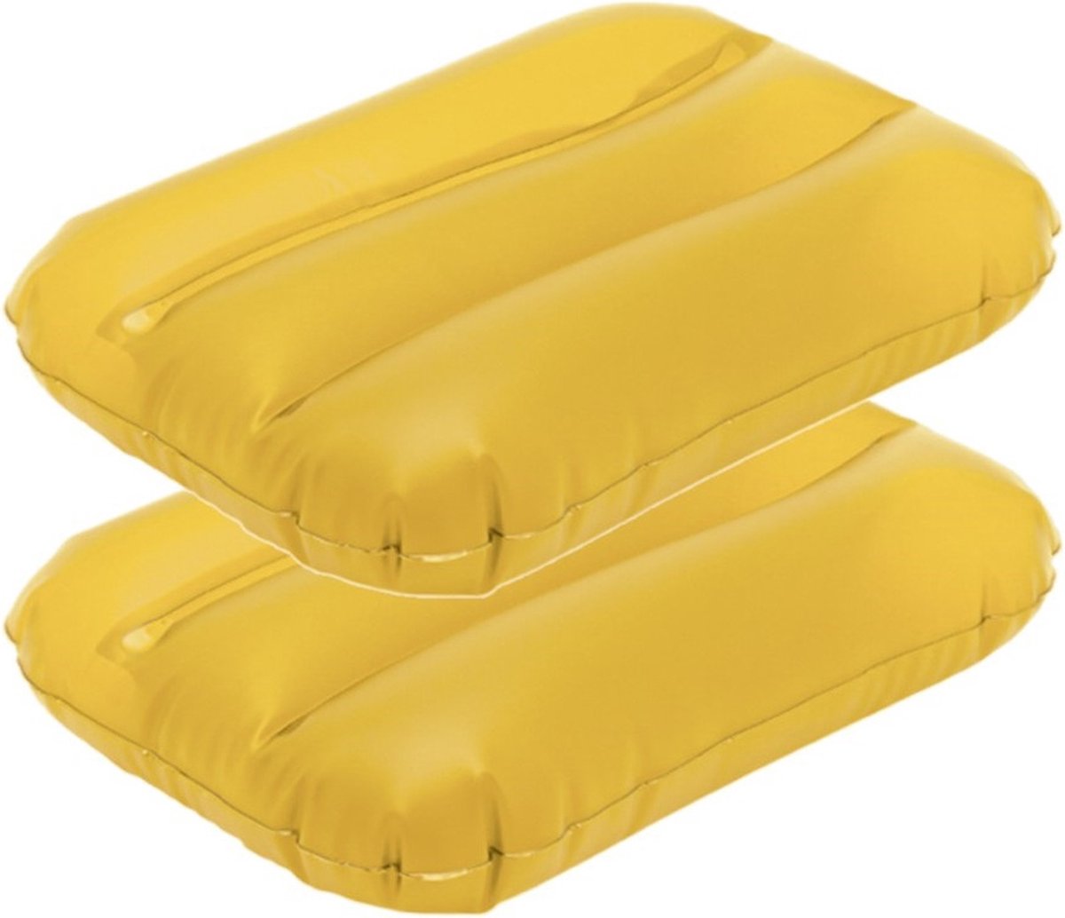 Bol.com Opblaasbare kussentje - 2x - geel - 28 x 19 cm - Reiskussens - Opblaasbare kussens voor onderweg/strand/zwembad aanbieding