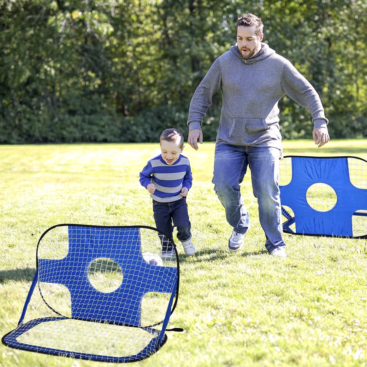 ZAZA Home Voetbaldoelen Pop-Up Doel Draagbare Voetbaldoelen Set Van 2 Minidoelen Mobiel Met Draagtas Opvouwbaar Blauw 123 X 80 X 80 Cm
