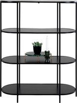 House Nordic Vita Oval Vakkenkast - Metaal Frame Zwart - Zwarte houtlook Planken 85x36x111 cm