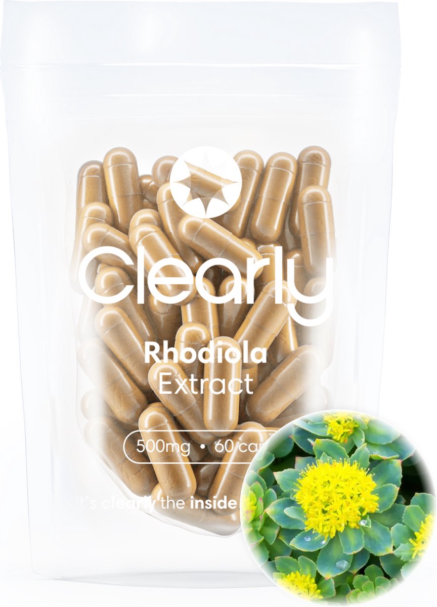 Clearly Rhodiola Rosea - Stress, Energie en Mentale Support: - Focus en Geheugen Verbeteren - 3% rosavin en 1% salidroside Extract - 60 Capsules 500mg