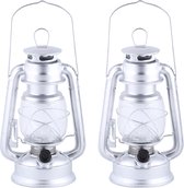Set de 4 pièces LED tempête lanterne / vent léger argent sur piles 11,5 x 15 x 24 cm - Lanternes de camping / jardin avec éclairage LED
