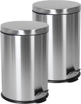 2x pièces de poubelles / poubelles à pédale en acier inoxydable d'une capacité de 9 litres - salle de bain / WC / cuisine - Argent - Taille 35 x 29 cm