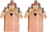 Set van 2x stuks houten vogelhuisjes met rieten dakje 18x27 cm