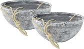 Set van 2x stuks hangende bloempot/plantenpot schalen gerecycled kunststof/steenpoeder betongrijs dia 25 cm en hoogte 12 cm - Voor buiten