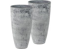 Ter Steege Plantenpot Vaas - 2x stuks - beton grijs - D29xH50 cm - gerecycled kunststof - bloempot - binnen en buiten