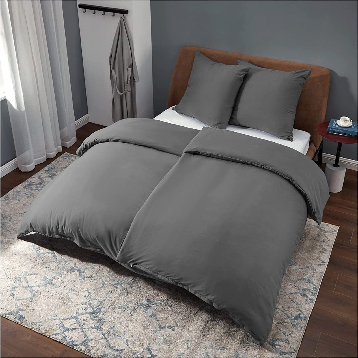 Bedsure Beddengoed, 135 x 200 cm, met kussensloop van 80 x 80 cm, microvezel, voor eenpersoonsbed, met ritssluiting, wit