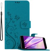 Cadorabo Hoesje geschikt voor Huawei P10 in BLOEMEN BLAUW - Beschermhoes in bloemmotief met magnetische sluiting, standfunctie en kaartsleuven Book Case Cover Etui