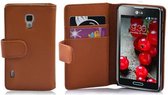 Cadorabo Hoesje geschikt voor LG OPTIMUS L7 II in COGNAC BRUIN - Beschermhoes van getextureerd kunstleder en kaartvakje Book Case Cover Etui