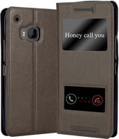 Cadorabo Hoesje voor HTC ONE M9 in STEEN BRUIN - Beschermhoes met magnetische sluiting, standfunctie en 2 kijkvensters Book Case Cover Etui