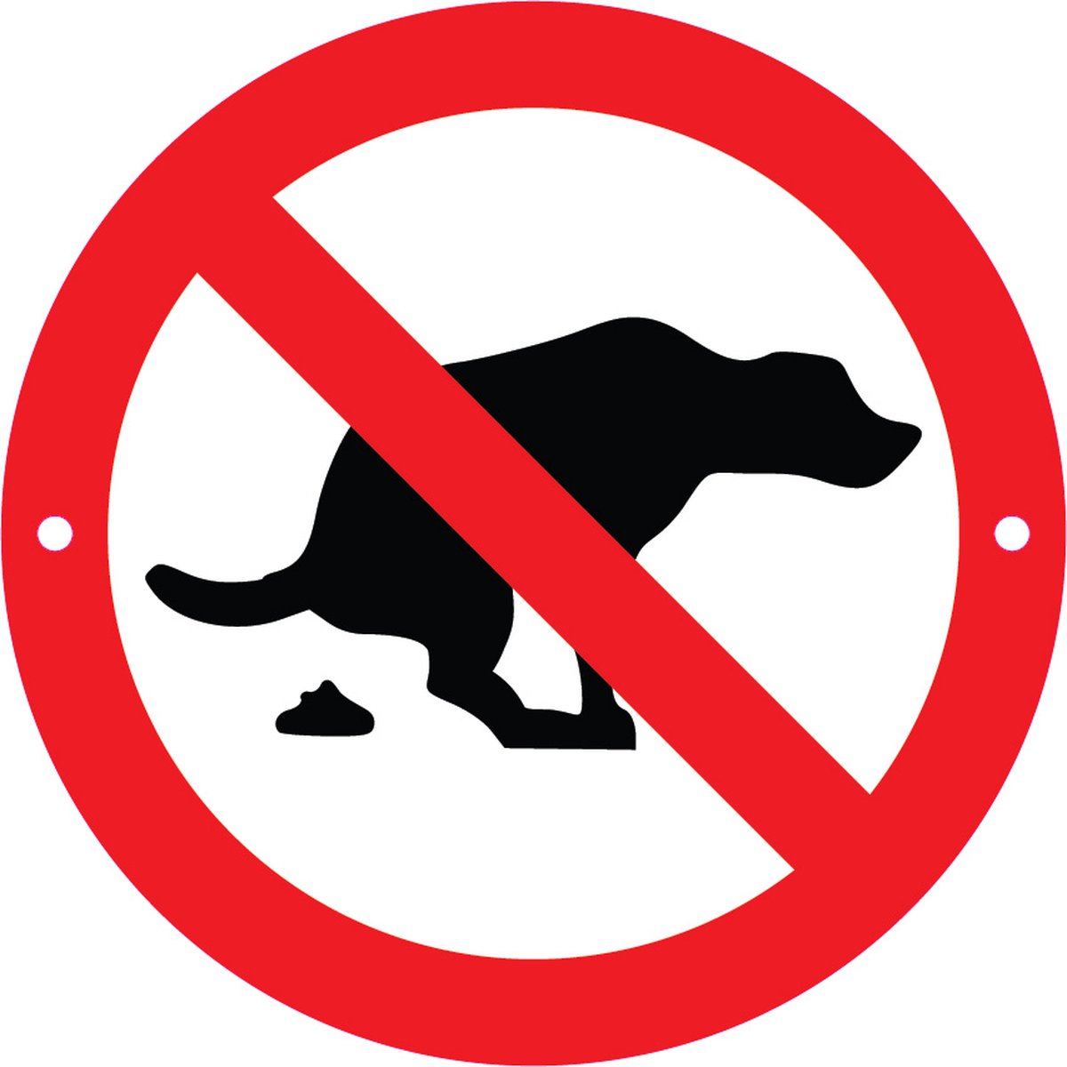BWK - Verbodsbord Verboden te Poepen voor Honden - 25cmØ met 2 Boorgaten - op 3mm dik PVC Schuimplaat