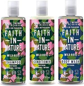 Faith in Nature - Wild Rose Shampoo, Conditioner en Body wash - 400ml - 3 Pak - Voordeelverpakking