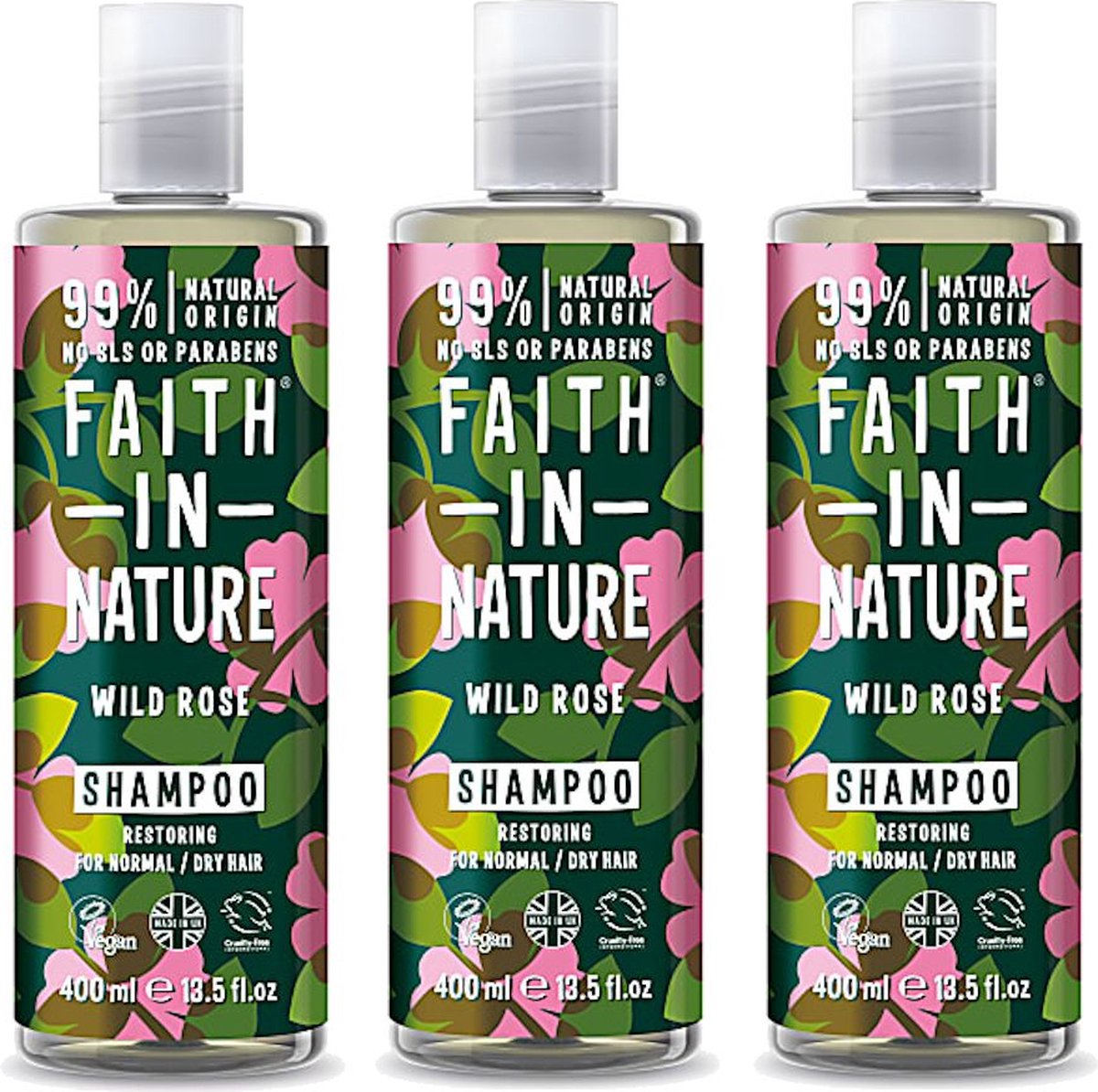 Faith in Nature - Wild Rose Shampoo - 400ml - 3 Pak