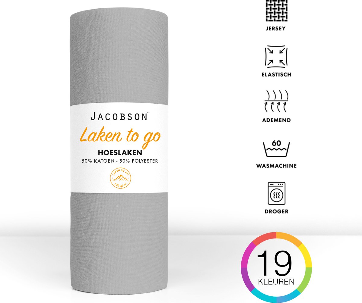 Jacobson - Hoeslaken - 120x200cm - Jersey Katoen - tot 25cm matrasdikte - Grijs - JACOBSON
