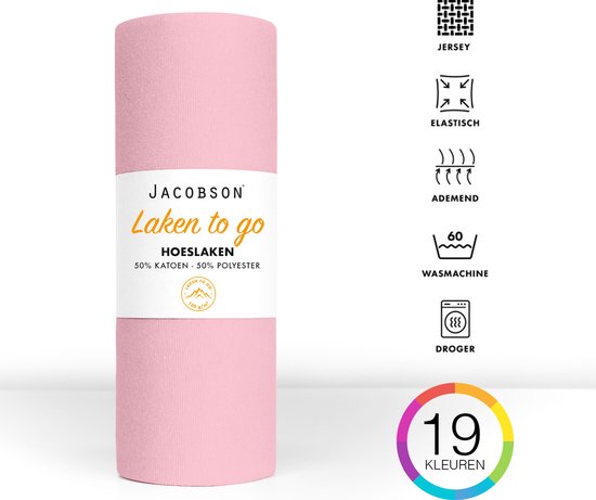 Jacobson - Hoeslaken - 120x200cm - Jersey Katoen - jusqu'à 25cm d'épaisseur de matelas - Rose