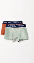 Woody duopack boxershort jongens – roest gestreept + effen – 231-1-CLD-Z/018 – maat 176