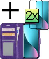 Hoes Geschikt voor Xiaomi 12X Hoesje Book Case Hoes Flip Cover Wallet Bookcase Met 2x Screenprotector - Paars