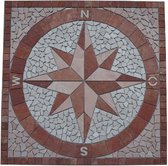 Mozaiek tegel - medallion - windroos - 120 x 120 cm - rood creme beige - 029