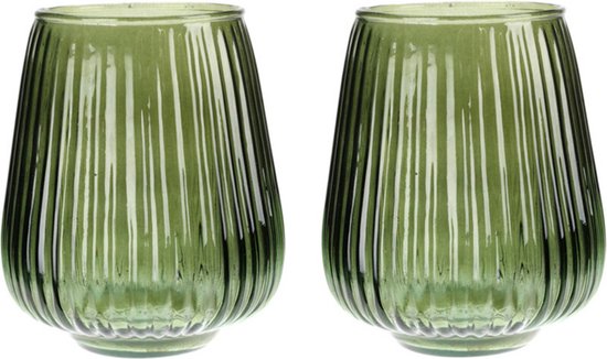 Excellent Houseware glazen vaas / bloemen vazen - 2 st - groen - 18 x 19 cm