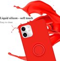 Lichtrode siliconen telefoonhoes met zachte textuur en spetters.