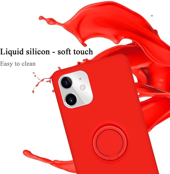 Lichtrode siliconen telefoonhoes met zachte textuur en spetters.