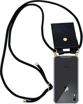 Cadorabo Hoesje geschikt voor Apple iPhone XR in ZWART - Silicone Mobiele telefoon ketting beschermhoes met gouden ringen, koordriem en afneembare etui