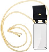 Cadorabo Hoesje geschikt voor Sony Xperia E5 in ROOM BEIGE - Silicone Mobiele telefoon ketting beschermhoes met gouden ringen, koordriem en afneembare etui
