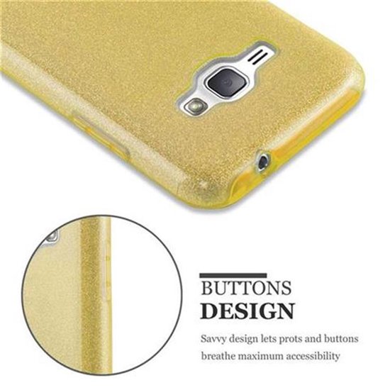 Cadorabo Coque pour Samsung Galaxy J1 2016 en STAR FABRIC GOLD - Housse de protection en silicone TPU au design pailleté