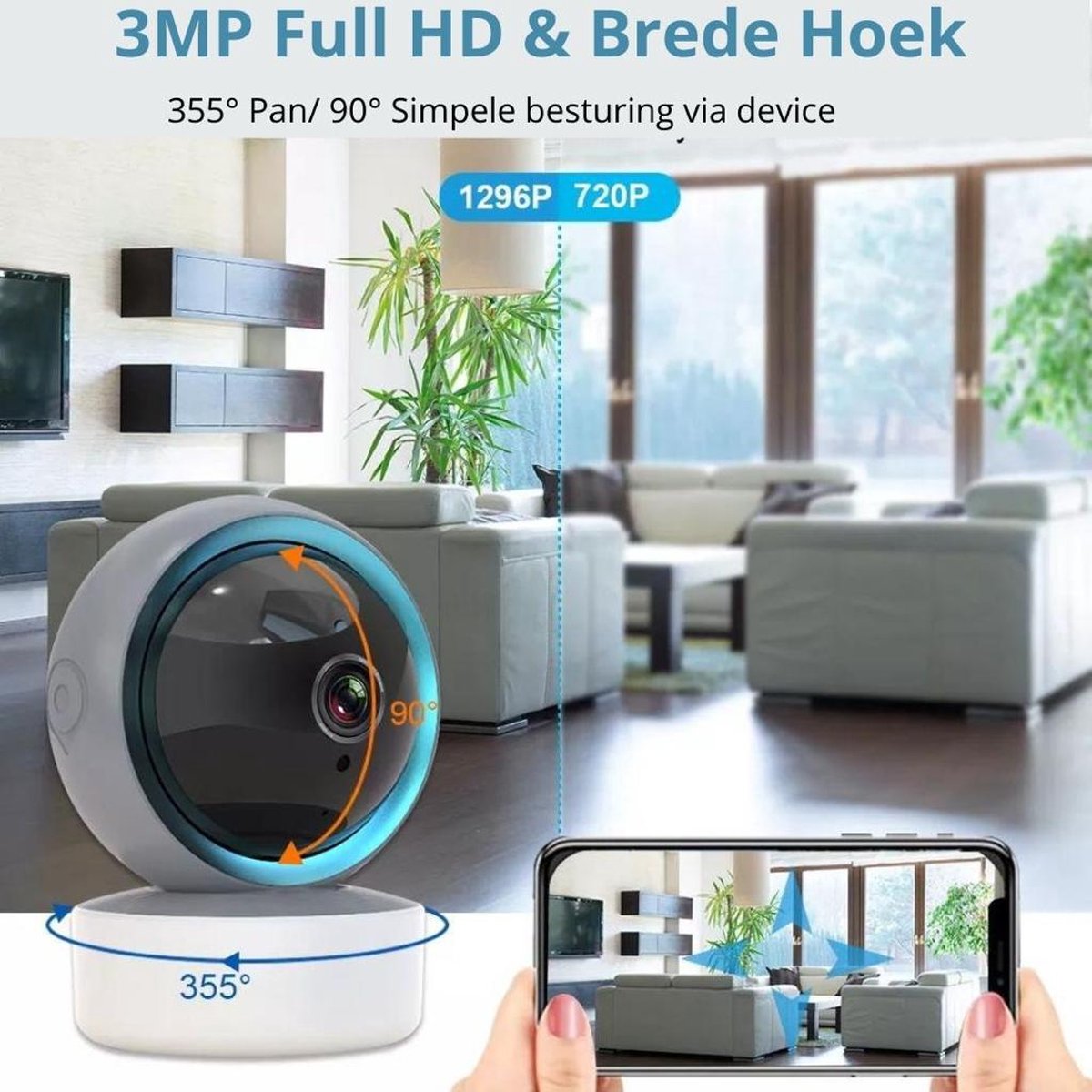 Afbeelding 2 van NIEUW - Full HD WiFi Babyfoon met Camera én App - BabyPhone met Camera - 1296P - Geluid en Bewegingsdetectie - Automatisch Volgen - Nachtvisie - Spraakfunctie