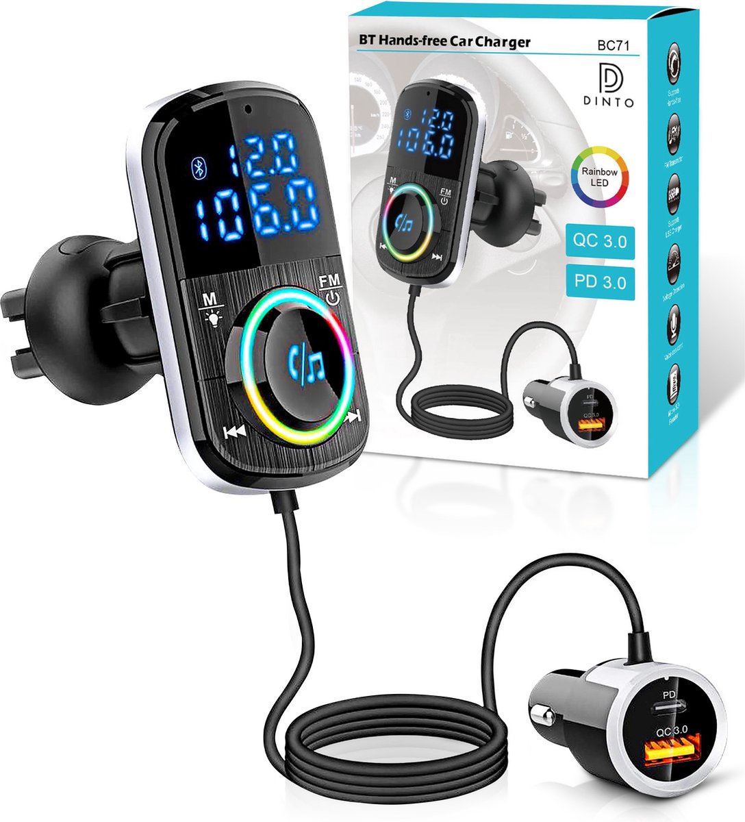DINTO® Bluetooth FM Transmitter BC71 - Auto Lader - Bluetooth Receiver