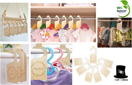 Bob Online ™ - 7 Stuks – Houten Babykastverdelers v/a pasgeboren t/m 24 Maanden – Kinderkamer Decor – Babykledingorganisatoren – Wooden Baby Closet Dividers – Baby Shower gift – Kraam Cadeau  – Kastverdelers – Baby Kleding Maathangers - Maathangers — afbeelding 5