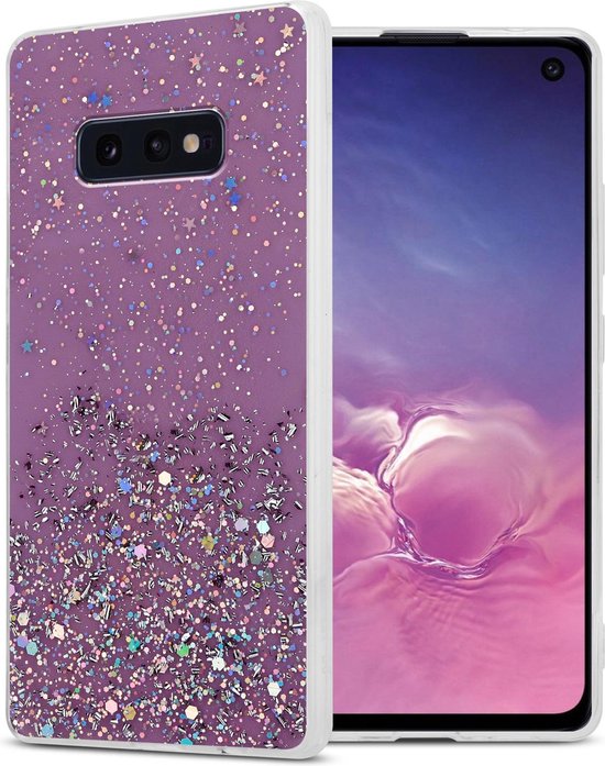 Cadorabo Hoesje geschikt voor Samsung Galaxy S10e in Paars met Glitter - Beschermhoes van flexibel TPU silicone met fonkelende glitters Case Cover Etui