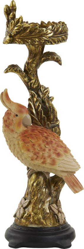 Bougeoir doré Cactula avec perroquet couleur pêche 12 x 37 cm