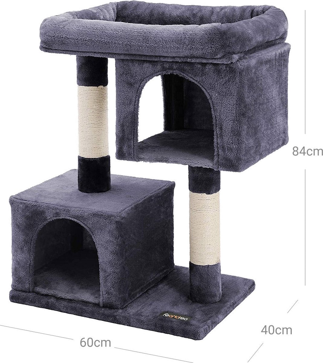 Kattenboom - Met groot platform - 2 pluche grotten - Speelhuisje - klimboom voor katten - Grey