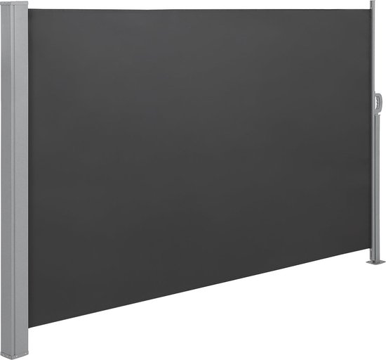 COSTWAY Zijluifel 160 x 300 cm, tuininkijkbescherming, uitschuifbaar, aluminium, zonwering, windscherm met zijhandgrepen, rolgordijn met zijhandgrepen, rolgordijn voor balkon, zwembad, terras
