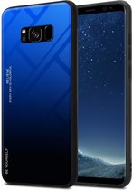 Cadorabo Hoesje voor Samsung Galaxy S8 in BLAUW - ZWART - Tweekleurige beschermhoes van TPU-silicone Case Cover en achterzijde van gehard glas
