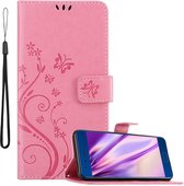 Cadorabo Hoesje geschikt voor Honor 9 in BLOEMEN ROZE - Beschermhoes in bloemmotief met magnetische sluiting, standfunctie en kaartsleuven Book Case Cover Etui