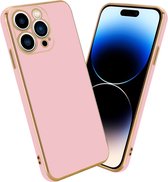 Cadorabo Hoesje geschikt voor Apple iPhone 14 PRO in Glossy Roze - Goud - Beschermhoes Case Cover van flexibel TPU-silicone en met camerabescherming
