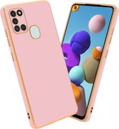 Cadorabo Hoesje geschikt voor Samsung Galaxy A21s in Glossy Roze - Goud - Beschermhoes Case Cover van flexibel TPU-silicone en met camerabescherming