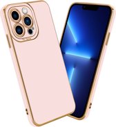 Cadorabo Hoesje voor Apple iPhone 13 PRO in Glossy Roze - Rose Goud - Beschermhoes van flexibel TPU-silicone Case Cover en met camerabescherming
