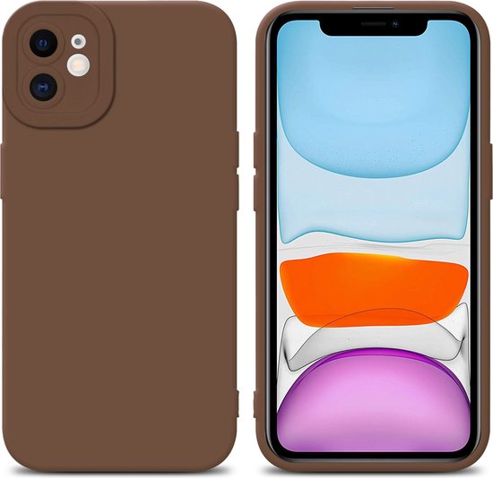 Coque marron en silicone pour Apple iPhone 11 et un Apple iPhone 11 avec un écran coloré.