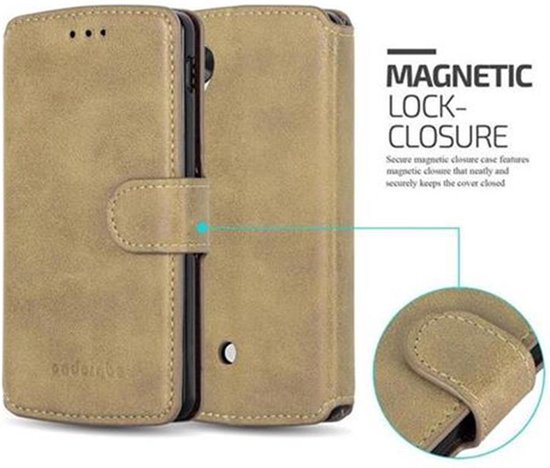 cadorabo Case works with LG NEXUS 5 in CANDY APPLE RED - Flip Style Case made of Structured Faux Leather - Wallet Etui Cover Pouch PU Leather Flip