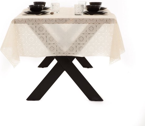 Tafelkleed serie - Ecru - Beige - Grof kant • Quality Home Shopping