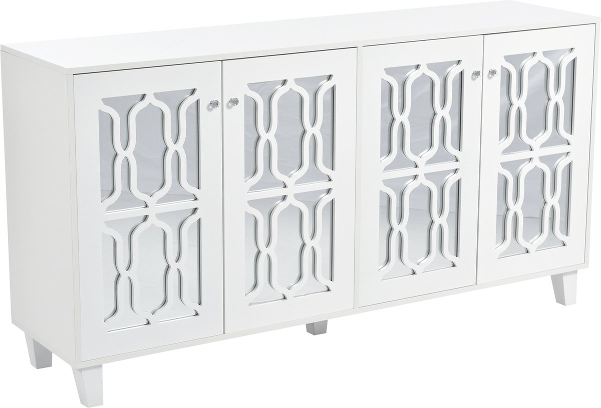 Buffet Moderne Merax 4 Portes – Noir Avec Accents Dorés, Poignées Métal, étagères Réglables – Pour Salon, Salle à Manger - 8