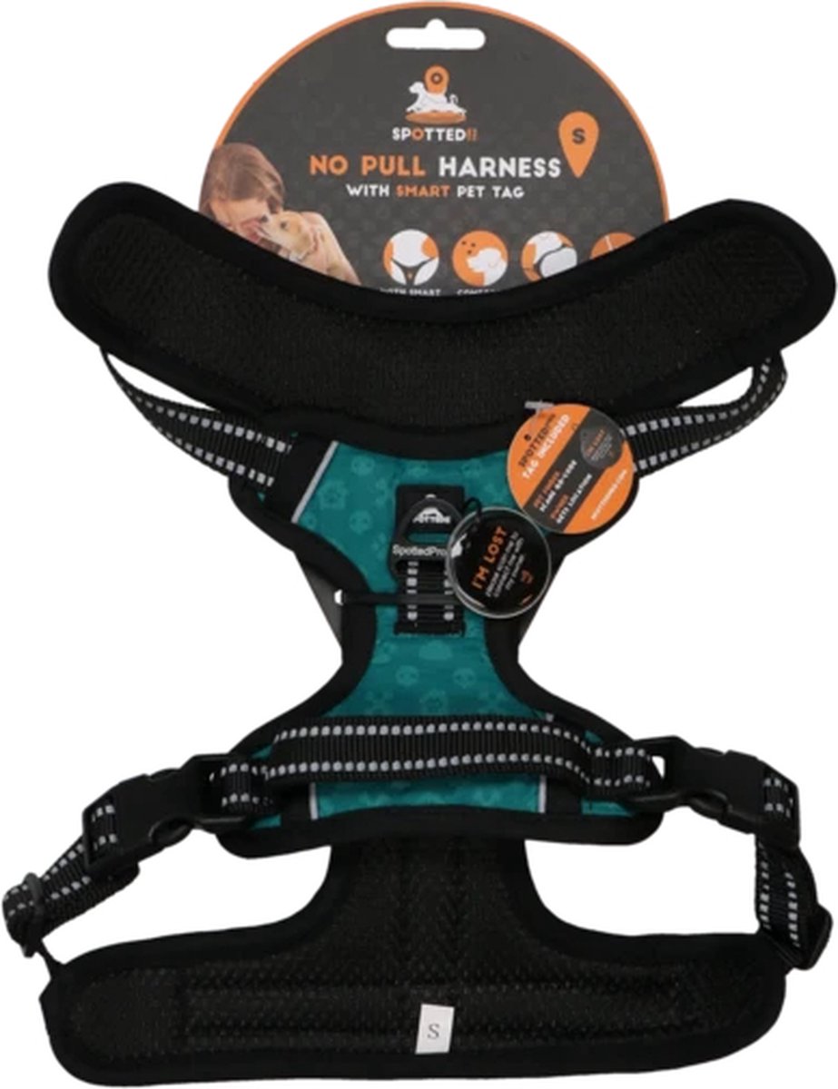 Spotted! PRO Harnas No-Pull – Borstomvang 52-70 cm – Hondentuigje met QR-penning – Hondenharnas anti trek – Waterproof – Maat M - Groen